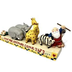 Vintage Noah’s Ark Folk Art Carved Wood Animals Sculpture “And The Animals 2x2”